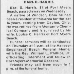 Earl E Harris obituary