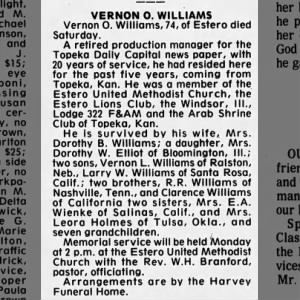 Vernon Otis Williams obituary 